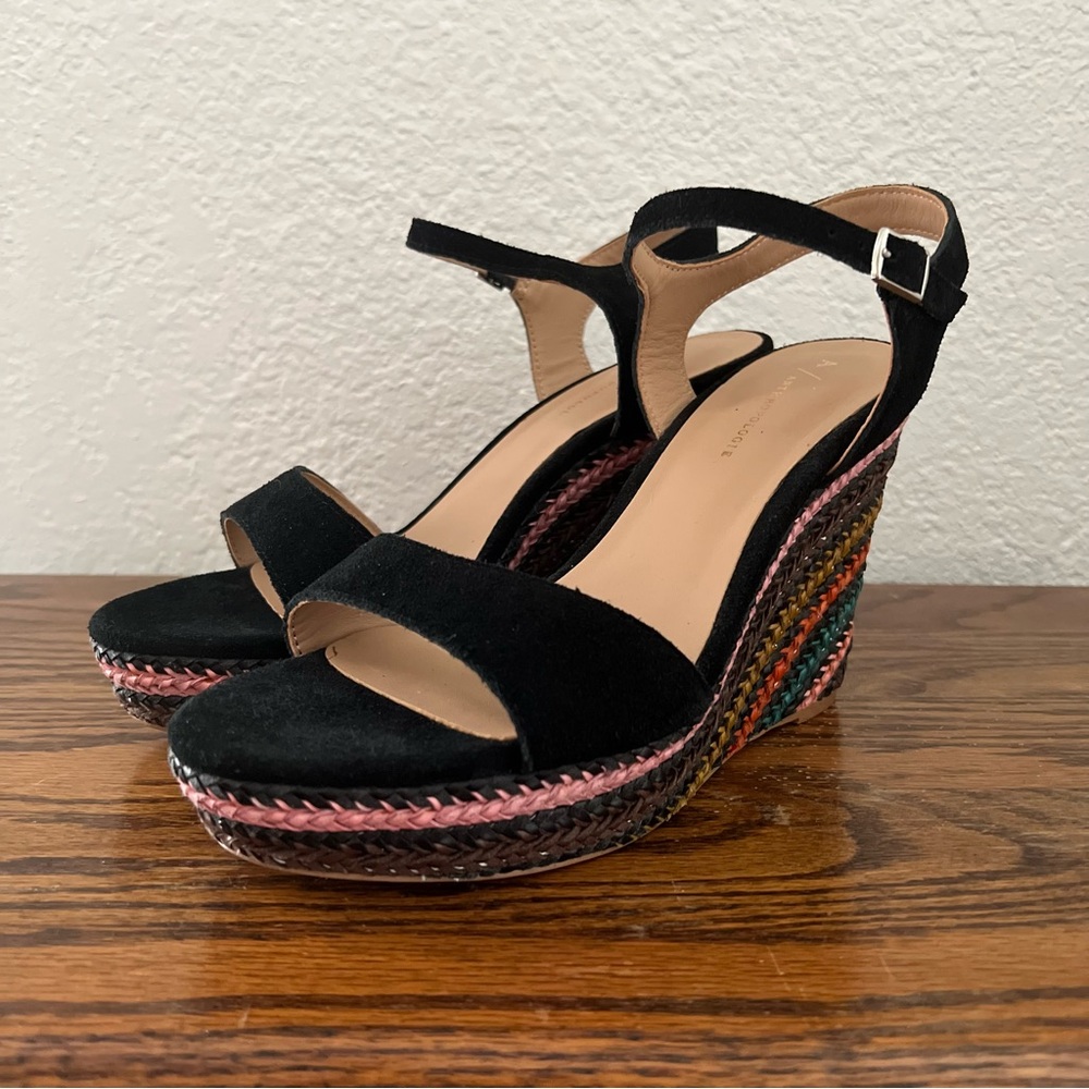 Anthropologie Black Wedges With Multicolor Woven Heels EU 39 US 9